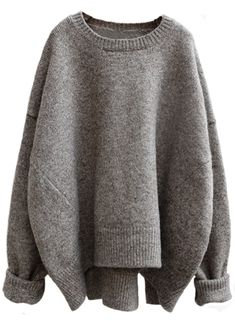 Woolen Jumper, Loose Fit Sweater, Vogue Knitting, Loose Shirt, Gray Sweater, Garter Stitch, Mode Inspo, Cut Loose, Loose Tops