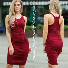 Boutique Item: New Wine Red Sleeveless Ruched Bodycon Midi Dress. Poly/Spandex Material. Nice Thick Well Made Material. Boho Gypsy Western Hippie Coastal Farmhouse French Vintage Renaissance Victorian Beach Lace Christmas Yellowstone Holiday Shabby Chic Rustic Preppy Tropical Spell Anthropologie Coachella Festival Love And Lemons Free People Faux Fur Closet Details Please Read No Low-Ball Offers Shipping 1-4 Days No Exchanges Per Posh Bx40xl Fitted Red Ruched Sleeveless Dress, Fur Closet, Preppy Tropical, Coachella Festival, Bodycon Midi Dress, Coastal Farmhouse, Ruched Bodycon Dress, Bodycon Midi, Midi Dress Bodycon