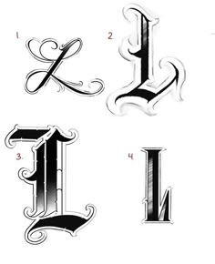 some type of letters that have been drawn in different styles and sizes, including the letter l