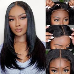 Pre Cut Lace Wear And Go Straight Glueless Wigs Human Hair Ready To Wear Density180 Preplucked Short Straight Human Hair Bob Wig Layered Wigs, Curling Straight Hair, Black Wigs, Color Tips, Wig Styling, Wig Straight, Layered Cut