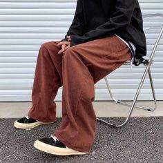 Wiaofellas Japanese Retro Brown Red Corduroy Wide Leg Pants Men's Fash Casual Solid Corduroy Pants, Casual Solid Color Corduroy Pants, Casual Corduroy Winter Bottoms, Casual Corduroy Bottoms For Winter, Winter Streetwear Corduroy Bottoms, Winter Corduroy Pants For Streetwear, Winter Corduroy Bottoms For Streetwear, Winter Corduroy Full Length Bottoms, Winter Full-length Corduroy Bottoms