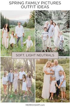 the family is posing for pictures together in their naturals and outdoors photos with text overlay