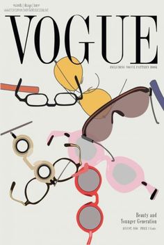 a magazine cover with sunglasses on it's front and back covers in different colors