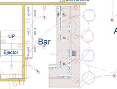 the floor plan for a bar with an electrical wiring diagram on top and below it