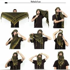 the instructions for how to tie a scarf in four different ways, with pictures below