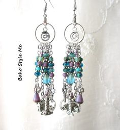 Treasure Island, Boho Style Me, Handmade Blue Lavender Beaded Lighthouse Assemblage Earrings, Bohostyleme, Treasure Chest and Key - Etsy Bohemian Lavender Beaded Dangle Earrings, Bohemian Lavender Earrings With Dangling Beads, Assemblage Earrings, Blue Lavender, Treasure Island, Treasure Chest, Handmade Artisan, Artisan Jewelry, Assemblage