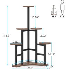 three tiered table with measurements for each shelf