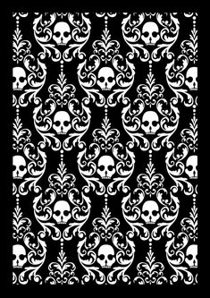 a black and white pattern with skulls on it