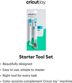 two toothbrushes sitting next to each other in front of a white box with the words starter tool set