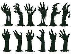 the silhouettes of zombie hands are shown in different positions and sizes, including one that is