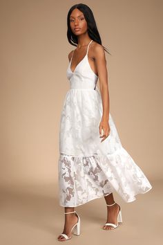 White Dresses Midi, Floral White Dress, Midi White Dress, Lulus White Dress, Forever Single, Dresses Lulus, Organza Lace, White Knight