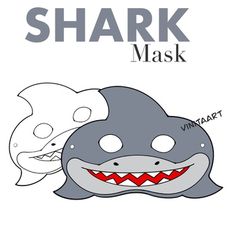 a shark mask with teeth and fangs on it's face, in front of a white background