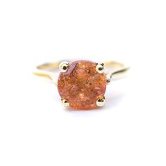 Sunstone Solitaire Ring - Round Sunstone Gold Ring - 14k Sunstone Ring - JewelLUXE Orange Sapphire Ring, Sapphire Ring Engagement, Tanzanite Solitaire Ring, Sunstone Ring, Leaf Wedding Band, Vintage Diamond Wedding Bands, Moonstone Drop Earrings, Marquise Diamond Engagement Ring, Diamond Cluster Earrings