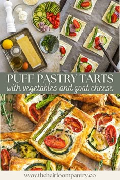 puff pastry tarts with veggies and got cheese on the table for lunch