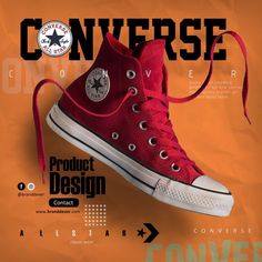 an advertisement for converse featuring a red sneaker