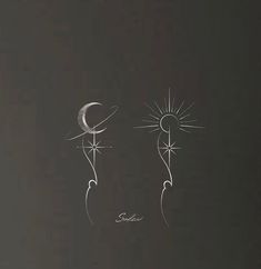 the sun and moon are drawn in white on a black background, with lines running through it