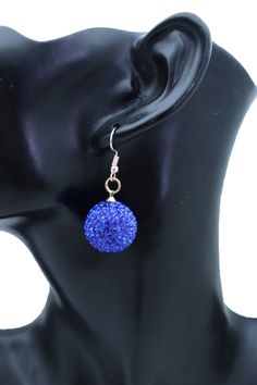 Women Bling Fashion Fancy Stylish Earring Set Disco Ball hook earrings set Condition: Brand new Color: Blue rhinestones + gold hook Size: 6/8" X 6/8" Total drop : About 1 1/8" Blue Crystal Rhinestone Earrings, Blue Crystal Earrings For Party, Blue Rhinestone Drop Earrings, Blue Party Earrings With Ear Wire, Blue Rhinestone Dangle Earrings, Blue Dangle Earrings With Rhinestones, Blue Crystal Pierced Earrings, Bling Fashion, Stylish Earring