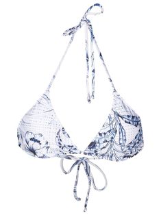 blue/white all-over graphic print stretch-design halterneck tie fastening rear tie fastening triangle cup Be mindful to try on swimwear over your own garments. Be Mindful, Summer Swim Suits, Nanny, Try On, String Bikinis, Graphic Prints, Blue White, Silver Necklace, Blue And White