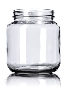 an empty glass jar on a white background