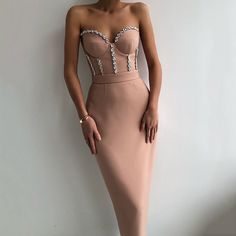 Color: Nude Persian Dress, Purple Bandage Dress, Bikinis 2023, Beige Champagne, Strapless Evening Dress, 2025 Trends, Elegant Midi Dresses, Bandage Midi Dress, Club Party Dresses