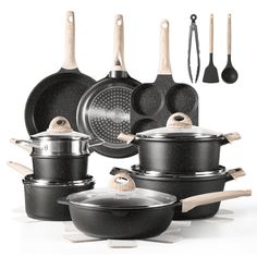 About this Carote Nonstick Pots and Pans Set, 22 Pcs Induction Kitchen Cookware Sets (Black Granite): Best Quality & Professional After-Sales Service Size: White. Rococo Furniture, Rustic Pots, Kitchen Cookware Sets, Induction Cookware, Pots And Pans Sets, Cookware Sets, Black Granite, Cool Kitchen Gadgets, Kitchen Cookware