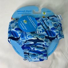 Perfect Condition New With Tags For 6months+ Blue Bottoms For Playtime, Machine Washable, Blue Bottoms For Playwear, Machine Washable, Blue Playwear Bottoms Machine Washable, Baby Swimming, Kids Swimming, Swim Trunks, Bathing Suits, Blue White, Color Blue