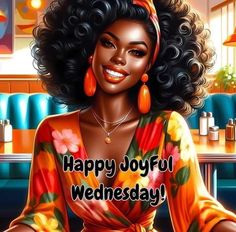 an image of a woman with afros on her head and the words happy joy wednesday