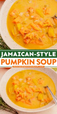 Enjoy the hearty, delicious flavors of Jamaican pumpkin soup right in the comfort of your own home! This dish is the perfect medley of spices, coconut milk, and vegetables, with just enough heat to awaken the senses. Each bowl offers warmth with a bit of tropical flair — a full-blown island-style comfort food! Jamaican Pumpkin Soup, Thai Pumpkin Soup, Cozy Winter Recipes, Coconut Milk Soup, Hot Cocoa Recipe, Vegan Christmas Recipes