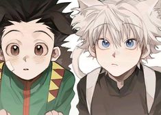 two anime characters with white hair and blue eyes, one is looking at the camera