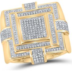 GND 10K Yellow Gold Square Cluster Ring with Pave-Set Round Diamonds - 0.75 Carat Total Diamond Weight Geometric Structure, Yellow Gold Mens Rings, Silver Anniversary, Mens Chain Necklace, Diamond Dangle Earrings, Real Jewelry, Diamond Cross Pendants, Square Rings, Silver Chain Bracelet