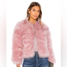 New Without Tags Pink Feather Jacket By Rebecca Minkoff - Color Is Light Mauve Faux Fur Long Sleeve Outerwear With Feather Trim, Faux Fur Outerwear With Feather Trim And Long Sleeves, Fall Pink Outerwear With Feather Trim, Winter Long Sleeve Outerwear With Feather Trim, Pink Feather Trim Outerwear For Fall, Long Sleeve Feather Outerwear For Fall, Long Sleeve Feathered Outerwear For Fall, Fitted Feather Trim Outerwear For Spring, Chic Long Sleeve Feathered Outerwear