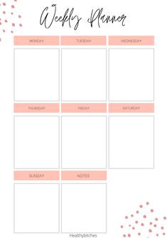 a pink and white weekly planner with dots