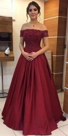 Burgundy Appliques Off Shoulder Prom Dress Custom Made Long Evening Gowns Satin Fashion Graduation Party Dresses Dresses School Dance, Prom Dresses Off The Shoulder, Burgundy Prom, School Dance Dresses, Robes D'occasion, Graduation Party Dresses, Winter Formal Dresses, Burgundy Prom Dress