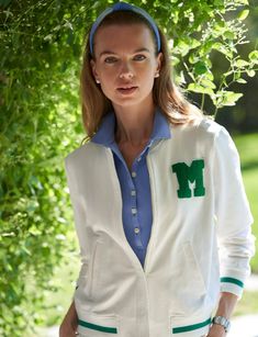 We loved wearing our boyfriend's varsity letter jacket in high school. We re-created the feeling... Letter Jacket, Varsity Jacket Outfit, Gossip Girl Outfits, Go Team, Varsity Letter, Cashmere Hoodie, Ball Earrings, Womens Vintage Dresses, Champion Sweatshirt