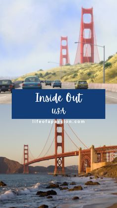 the golden gate bridge with text inside out usa