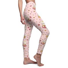 Strawberry Cat Leggings - Playful Feline Design Cute Strawberry Print Sleepwear For Lounging, Playful Pink Cotton Leggings, Compressive Full-length Pink Leggings, Cat Leggings, Unicorn Leggings, Color Run, Themed Outfits, Cat Theme, Showcase Design