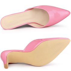 These stylish mules are composed of a unique design, a stiletto heel, a pointy toe, and an easy slip-on. The stiletto heel is lifted to just right the height. You can wear them with many outfits, such as your jeans, pants or skirts. It is a good choice for many occasions, such as Parties, Offices, Casual, Christmas Day, weddings, and Evenings. They can be a good choice for your mother, girlfriend, sister, or friends as a gift. Pink Mules With Padded Open Heel, Pink Slip-on Heels With Sculpted Heel, Pink Open Toe Mules With 4-inch Heel, Pink Pointed Toe Slingback Pumps With 4-inch Heel, Pink Mules With 4-inch Heel And Open Heel, Strappy Stilettos, Womens Stilettos, Platform Block Heels, Toe Shoes