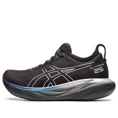 (WMNS)Asics Gel-Nimbus 25 Platinum 'Black Pure Platinum' 1012B435-001 (SNKR/Low Top/Women's/Non-Slip/Wear-resistant) Asics Athleisure Running Shoes With Abzorb Midsole, Asics Running Shoes With Abzorb Midsole For Athleisure, Asics Black Running Shoes For Marathon, Asics Black Sneakers For Marathon, Asics Black Running Shoes With Arch Support, Black Asics Sneakers With Arch Support, Asics Black Athleisure Running Shoes, Black Asics Running Shoes For Athleisure, Black Asics Running Shoes Athleisure Style