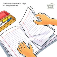 a hand is writing on paper with a pen and pencil box in front of it