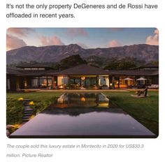 a house with a pool in front of it and the caption above it reads, it's not the only property degeners and debose