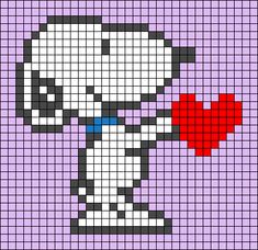 a cross stitch pattern with a cartoon character holding a heart