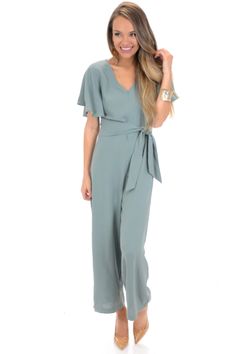 Catarina Jumpsuit, Sage :: NEW ARRIVALS :: The Blue Door Boutique Sage Jumpsuit Wedding, Spring V-neck Jumpsuits And Rompers For Work, Chic Spring Jumpsuits And Rompers With Surplice Neckline, Sage Green Jumpsuit Formal, Chic Spring Jumpsuits With Surplice Neckline, Chic Jumpsuit With Surplice Neckline For Spring, Elegant V-neck Jumpsuits And Rompers For Spring, Elegant Spring Jumpsuits And Rompers With Surplice Neckline, Elegant Jumpsuits And Rompers With Surplice Neckline For Spring