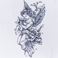 Premium Cherub Tattoo Files Angels And Flowers Tattoo, Thigh Line Tattoos Women, See Nothing Hear Nothing Tattoo, Mean Tattoo Ideas, Garden Theme Sleeve Tattoo, Front Stomach Tattoos For Women, Iconic Tattoo Ideas, Front Thigh Cover Up Tattoo Women, Cherub With Flowers Tattoo