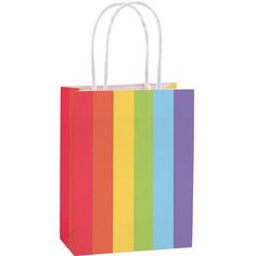 a rainbow colored shopping bag on a white background