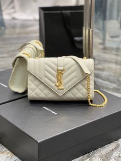 YSSL Small Bag White In Mix Matelasse For Women 8.2in/21cm YSL 600195BOW919207 White Ysl Bag, White Flat, Yves Saint Laurent Bags, Saint Laurent Bag, White Flats, White Bag, Small Bag, Satchel Bags, Ysl Bag