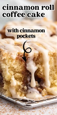 cinnamon roll coffee cake with cinnamon pockets