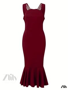 Zlily - Chic Sleeveless Bodycon Dress with Mermaid Hem, Womens Elegant Apparel Fitted Sleeveless Mermaid Dress, Sleeveless Bodycon Dress, Knit Fabric, Mermaid, Bodycon Dress, Weaving, Pencil, Solid Color