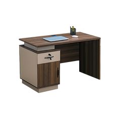 a computer desk with a laptop on top of it and a drawer under the desk