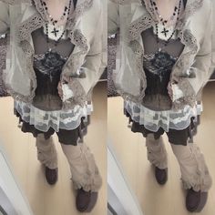 outfit :3 Lampcore Outfit, Messy Outfit, Archive Outfits, Messy Clothes, Layered Outfits, 일본 패션, Mori Kei, Fashion Fits