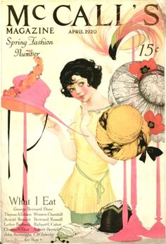 a magazine cover with a woman in yellow holding a pink hat and an orange flower